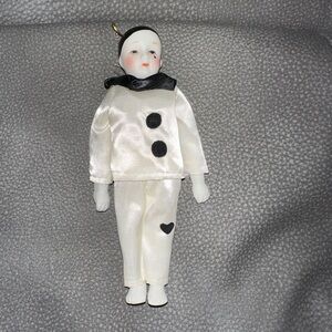Vintage Elegant Porcelain Jester Pierrot Doll Ornament